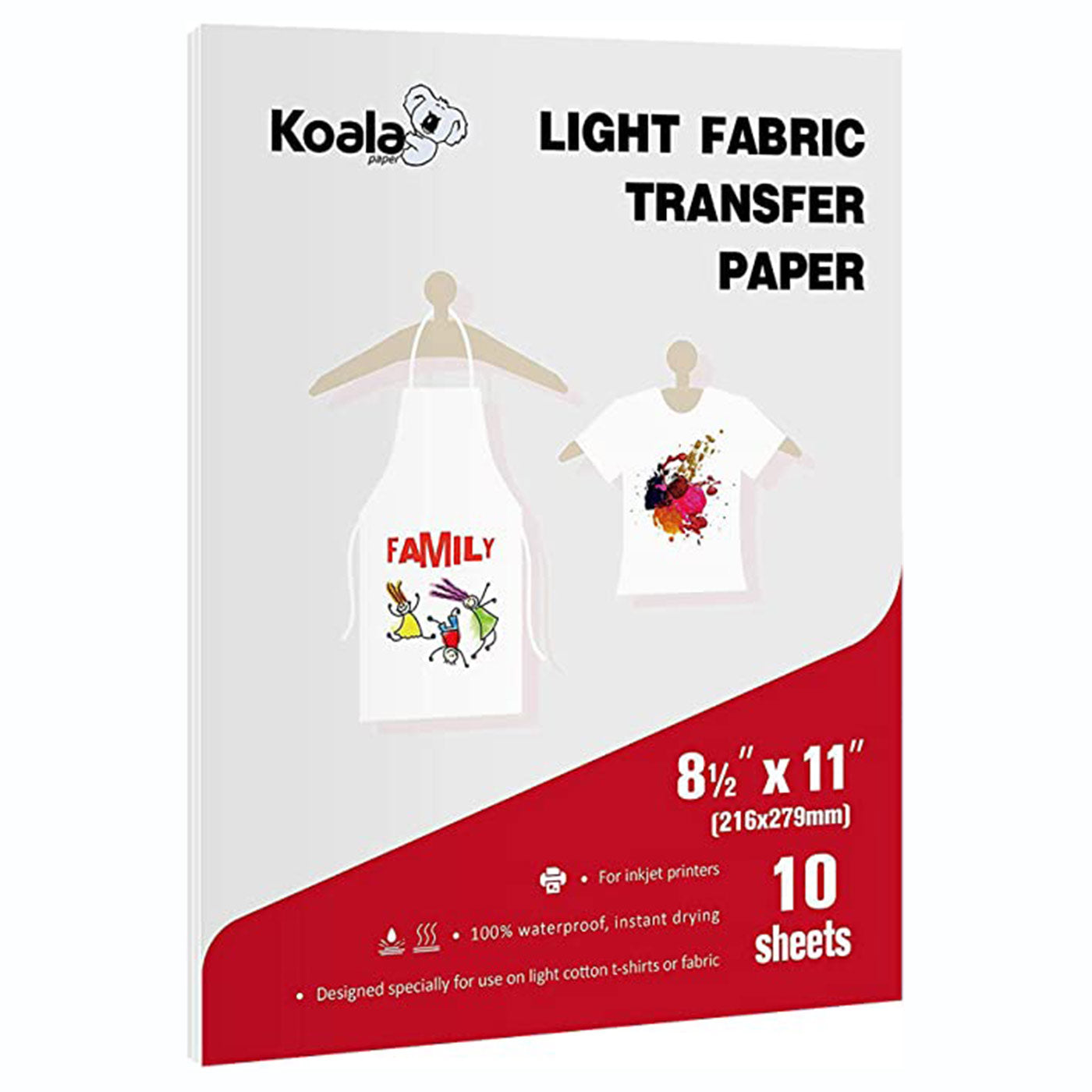 Iron on Heat Transfer Paper for White and Light Fabric, 8.5x11 T-Shirt Transfer Paper for Inkjet Printer, Pack of 10 Sheets