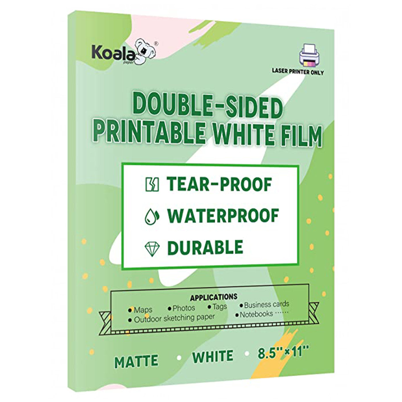Koala Printable Vinyl Sticker Paper for Inkjet Printer - 100 Sheets Sticker  Printer Paper Matte White, Waterproof Sticker Paper 8.5x11 Inch, Work with