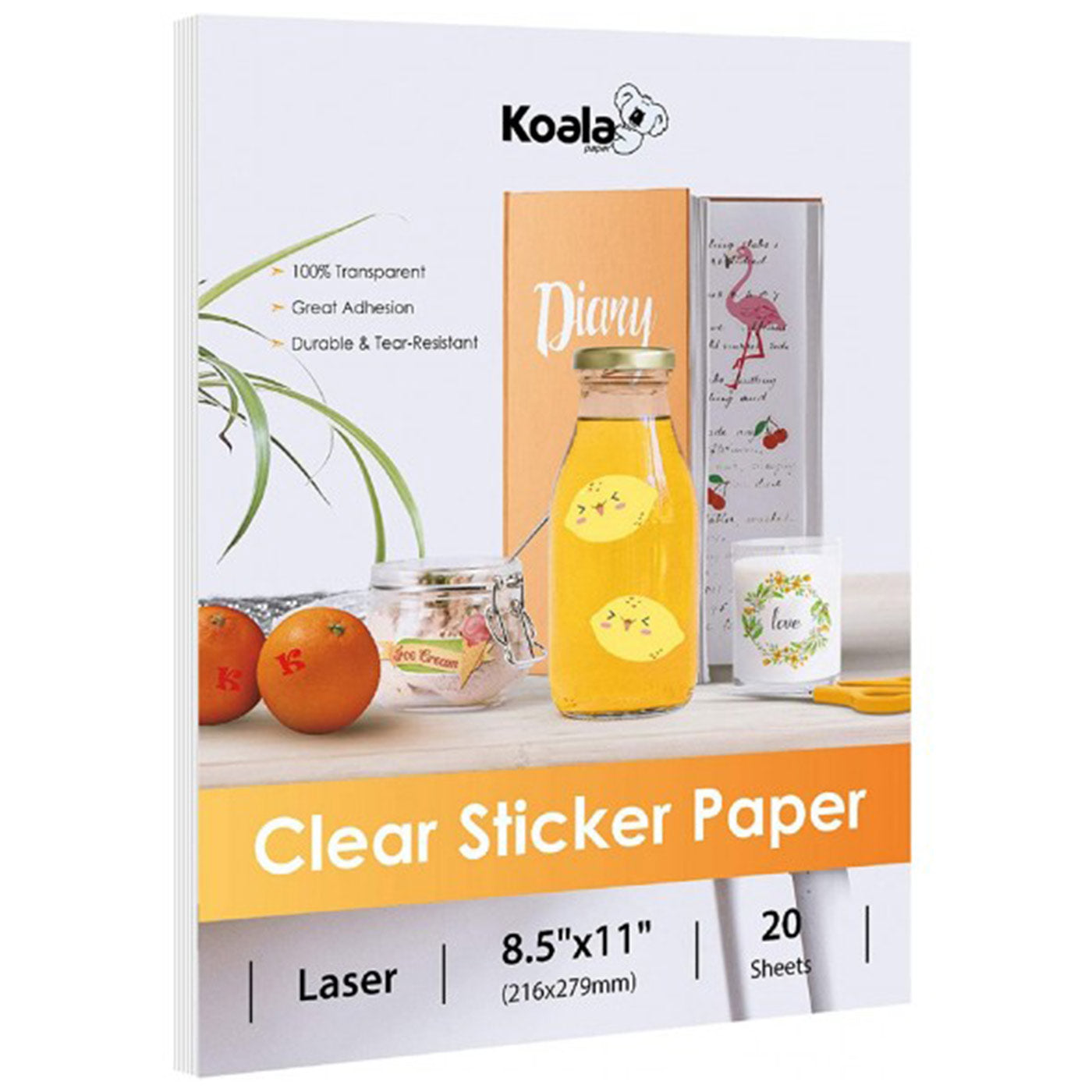 Koala Printable Vinyl Sticker Paper for Inkjet Printer - 100 Sheets Sticker  Printer Paper Matte White, Waterproof Sticker Paper 8.5x11 Inch, Work with