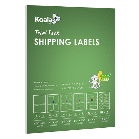 Koala Trial Pack Shipping Address Labels 24 Sheets for Laser & Inkjet Printers 8.5x11 inches