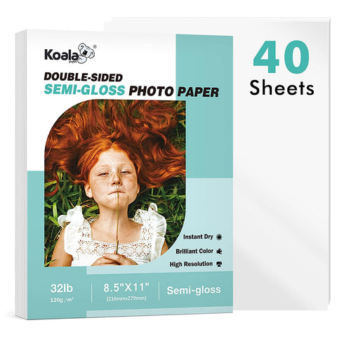 Koala 120gsm Thin Double Sided Semi-Gloss Photo Paper 8.5X11 Inches 40 Sheets Compatible with Inkjet and Laser Printer 32lb