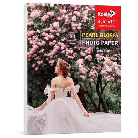 Koala 180gsm Pearl Glossy Inkjet Photo Paper 8.5X11 Inches 30 Sheets for Inkjet and Laser Printer Use DYE INK 48lb