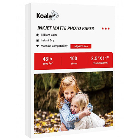 Koala 180gsm Photo Paper Matte Coated 8.5X11 Inches Compatible with Inkjet Printer 100 Sheets 48lb