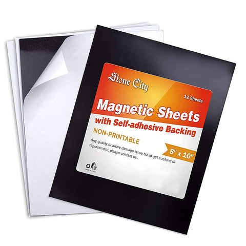 Stone City Magnetic Adhesive Sheets with Self Adhesive Backing  26 Mil 8x10 inches 12 Sheets