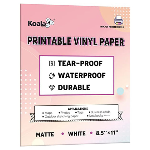 Koala Matte White Printable Vinyl Paper for Inkjet Printer 30 Sheets 8.5x11 / 11x17 inches