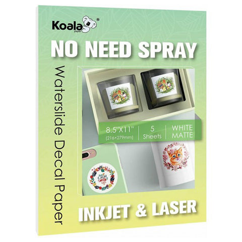 Koala No Spray Need Matte WHITE Waterslide Decal For Inkjet & Laser Printer 5/20 Sheets