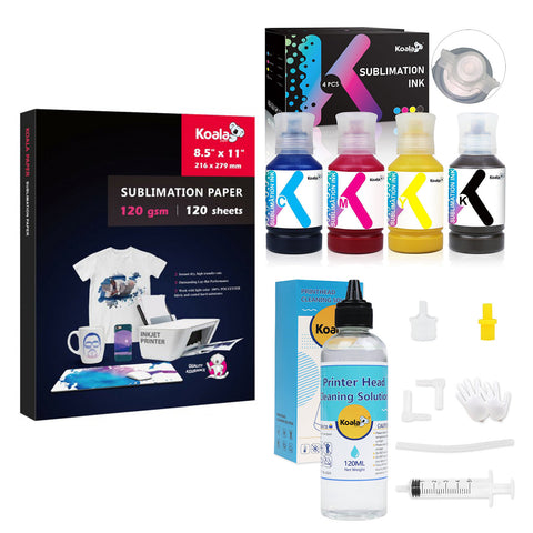 Koala Sublimation Paper and Sublimation Ink with Printhead Cleaning Bundle