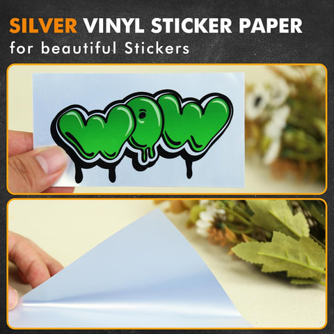 Koala Matte Silver Vinyl Sticker Paper for Inkjet Printers, 20 Sheets 8.5x11 inches