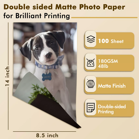 Koala Double Sided Matte Inkjet Photo Paper 180gsm 48lb 8.5x14 Legal Size 100 Sheets