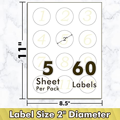 Koala Matte White Waterproof Printable Circle Labels for Inkjet and Laser Printer, 2 Inches 60 rounds