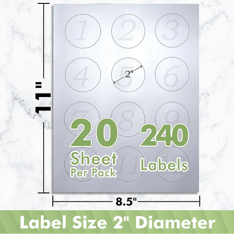 Koala Pearl Glossy White Printable Circle Labels for Inkjet and Laser Printer 2 inch