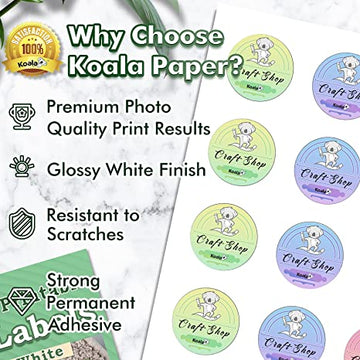 Bulk 240 Sheets Koala Glossy Sticker Label Paper Full Sheet Printable Blank  White Self-adhesive Glossy Paper for Inkjet Printer 8.5x11 inch 