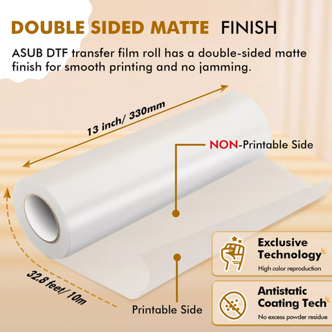 A-SUB A3+ DTF Transfer Roll Film 13in x 32.8ft DTF Film Premium Hot Cold Peel