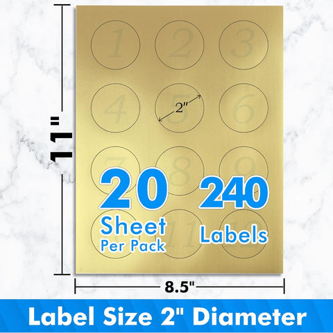 Koala Gold Round Labels Printable Circle Labels for Inkjet and Laser Printer 2 Inches 20 sheets