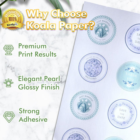 Koala Pearl Glossy White Printable Circle Labels for Inkjet and Laser Printer 2 inch