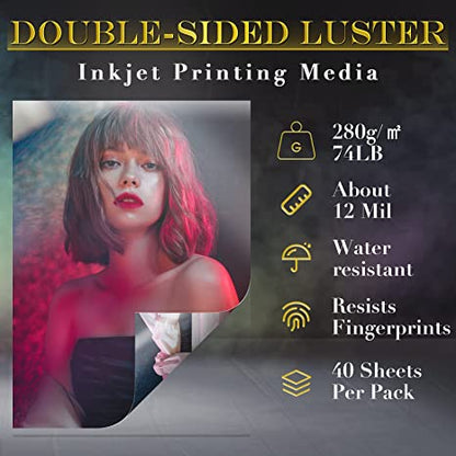 A-SUB RC Premium Double Sided Photo Paper Luster 74lb for Inkjet Printers 40 Sheets