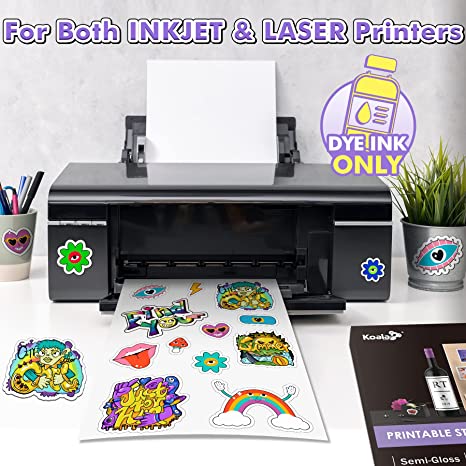 Koala Semi Gloss Sticker Paper for Inkjet and Laser Printer 8.5 x 11 Inches