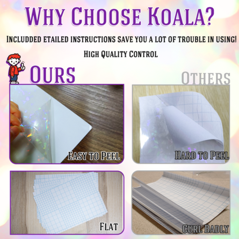 Koala Holographic Sticker Paper Clear RAINBOW, Transparent Laminting Sheets A4