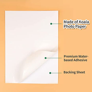 Koala Matte Sticker Label Printable Paper 8.5x11 Inches Full Sheet for  Inkjet Printer 100 Sheets