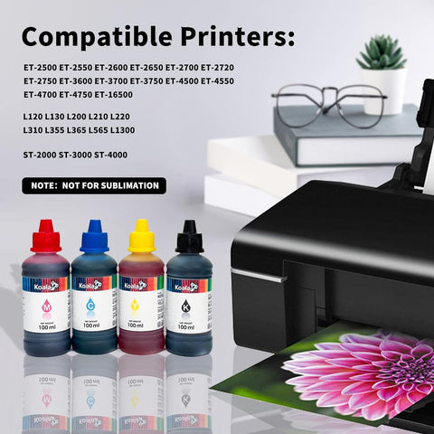 Koala Compatible Refill Dye-Based Ink Bottles with HP, Canon, Epson, Lexmark 4x100 ML(CMYB)