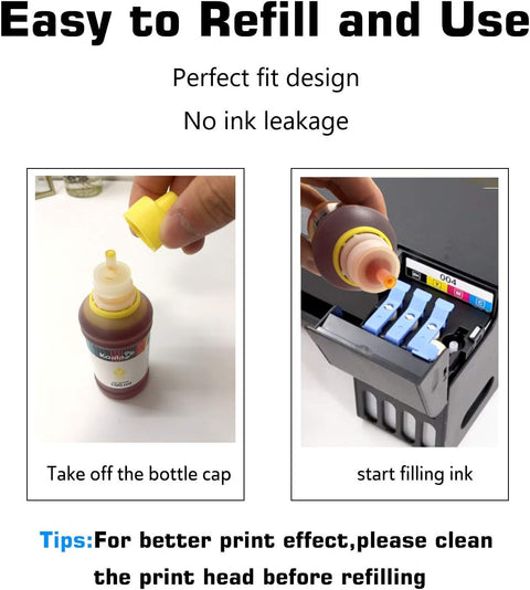 Koala Compatible Refill Dye-Based Ink Bottles with HP, Canon, Epson, Lexmark 4x100 ML(CMYB)