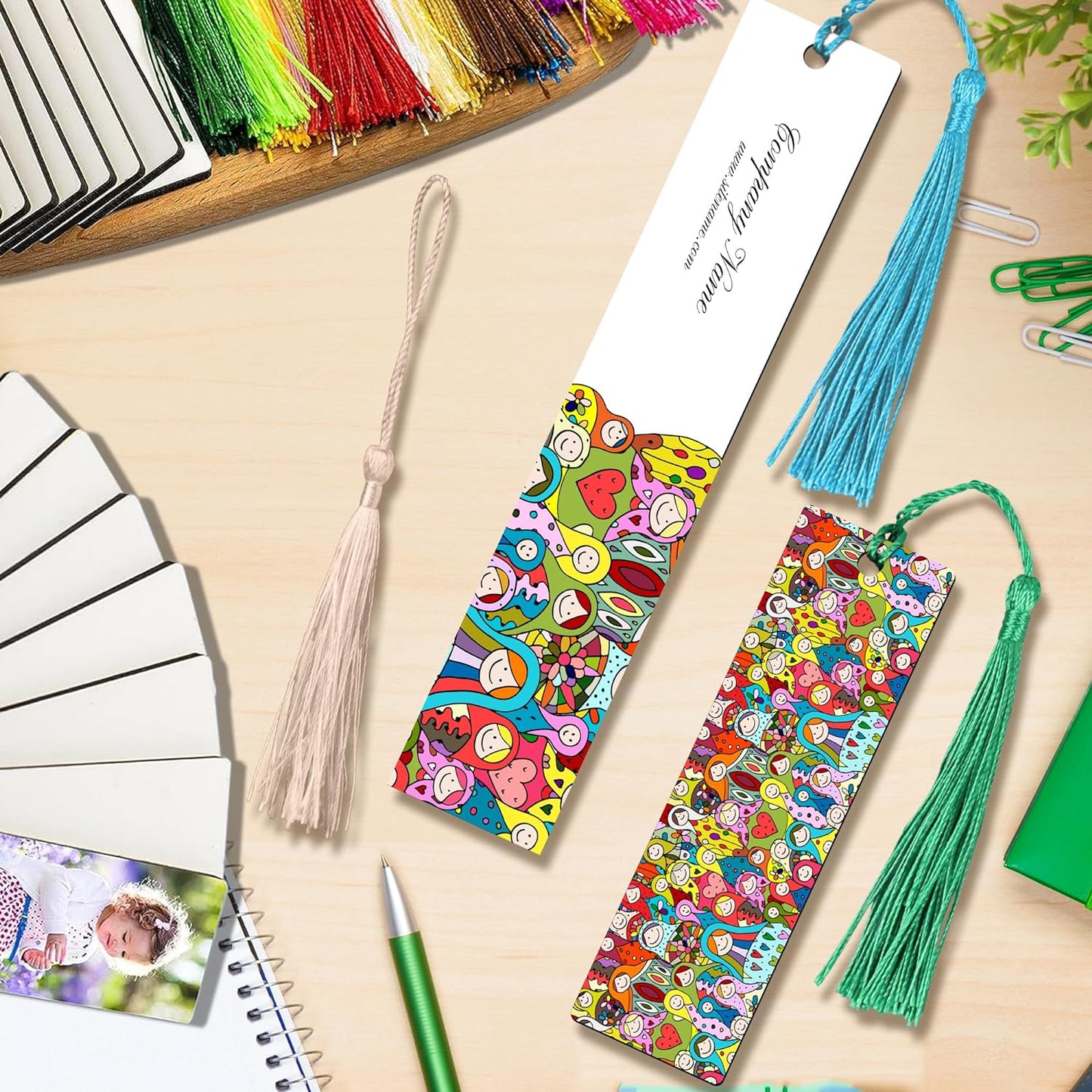 80 Pcs Sublimation Blank Bookmark Heat Transfer DIY Sublimation Bookmarks  with Hole and 80 Pieces Colorful Tassels 