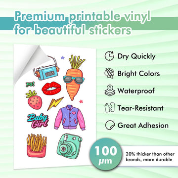 Premium Printable Vinyl Sticker Paper - 25 Matte Sheets of Waterproof White  Decal Paper - Perfect for Your Inkjet Or Laser Printer And Compatible with