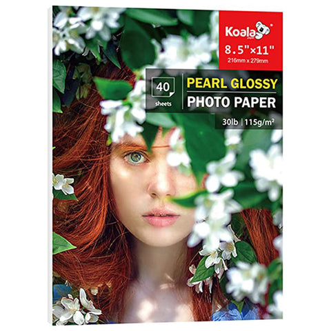 Koala 115gsm Pearl Glossy Thin Photo Paper 8.5x11 Inches 40 Sheets Compatible with Inkjet and Laser Printer Use DYE INK 30lbs