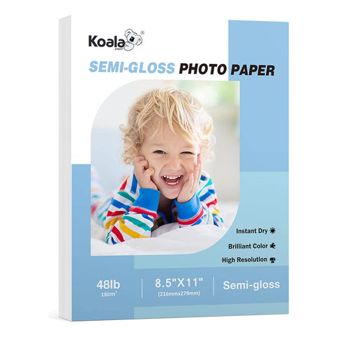 Koala 180gsm Semi-Gloss Photo Paper  8.5X11 Inches 100 Sheets for Inkjet and Laser Printers Use DYE INK 48lb