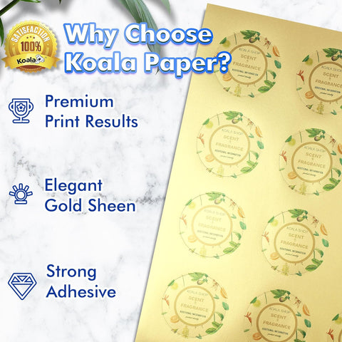 Koala Gold Round Labels Printable Circle Labels for Inkjet and Laser Printer 2 Inches 20 sheets