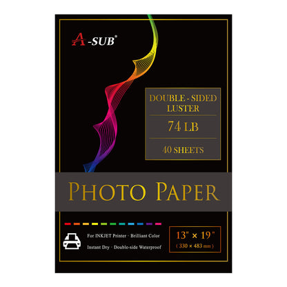 A-SUB RC Premium Double Sided Photo Paper Luster 74lb for Inkjet Printers 40 Sheets