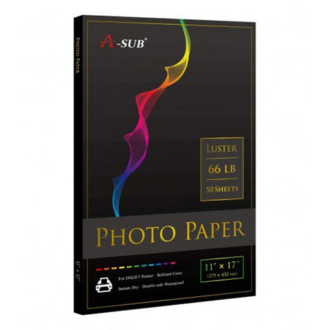 A-SUB 250gsm RC Premium Photo Paper Luster for Inkjet Printers 50 Sheets 66lb