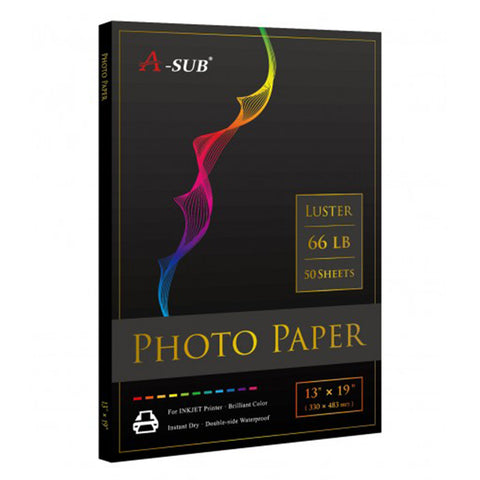 A-SUB 250gsm RC Premium Photo Paper Luster for Inkjet Printers 50 Sheets 66lb