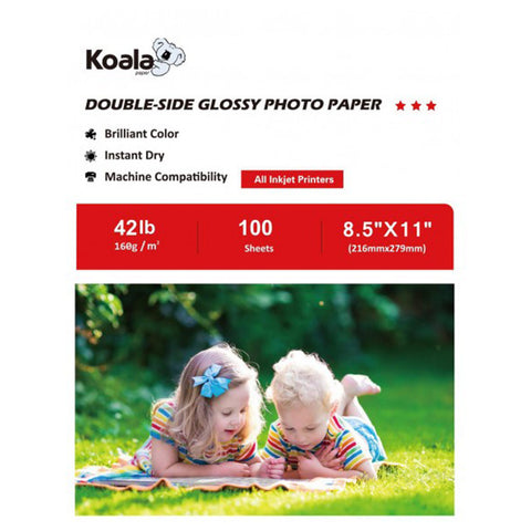 Koala 160gsm Double Side Glossy Photo Paper 100 Sheets Compatible with Inkjet Printer 42lb