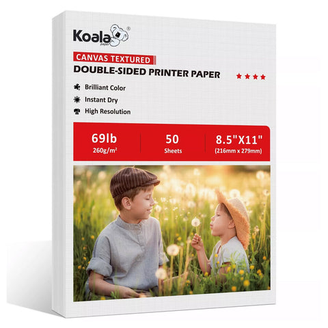 Koala Canvas Textured Thick Double Sided Photo Paper For Inkjet & Laser Printer 8.5x11  inches 50 Sheets 69lb 260gsm