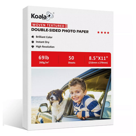 Koala Woven Textured Thick Double Sided Photo Paper For Inkjet & Laser Printer 8.5x11  inches 50 Sheets 69lb 260gsm