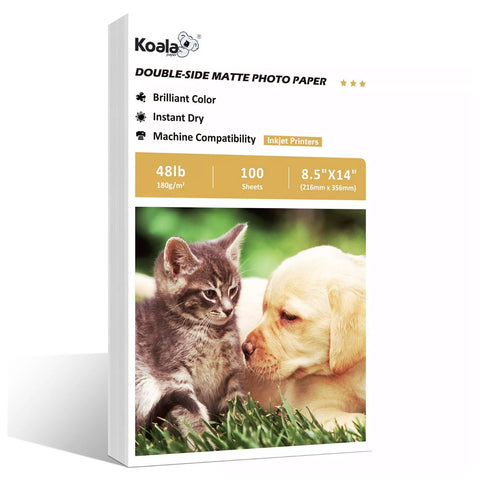 Koala Double Sided Matte Inkjet Photo Paper 180gsm 48lb 8.5x14 Legal Size 100 Sheets