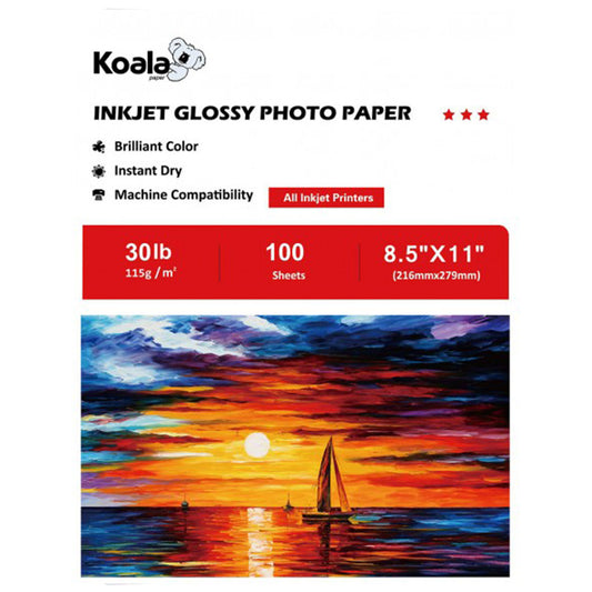 Koala Pearl Glossy Thin Photo Paper 8.5x11 Inches 40 Sheets Compatible with  Inkjet and Laser Printer Use DYE INK 30lbs 115gsm
