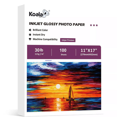 Koala Thin Inkjet Glossy Printer Paper 115gsm 30lb 100 Sheets 11x17 inches