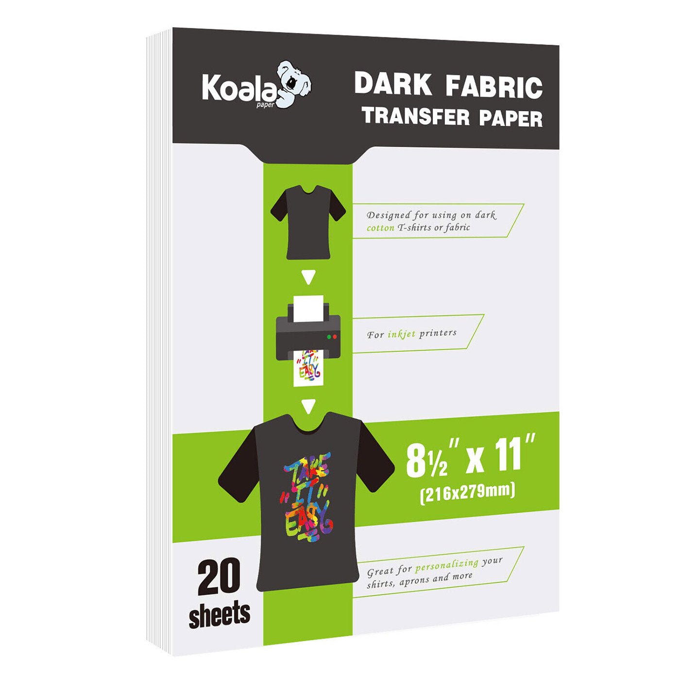 Inkjet Printable Heat Transfer Paper DARK LIGHT T-shirt Iron-on 20 Sheets  8.5x11