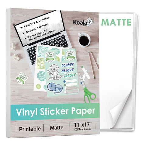 Koala Waterproof Matte Vinyl Sticker Paper Full Sheet for Inkjet Printer 8.5x11 Inches