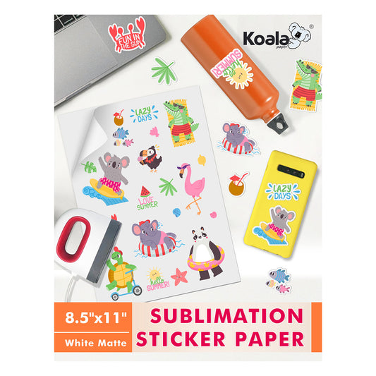 Koala 100% Sublimation Sticker Paper 25 Sheets - Matte White  Glossy White With back watermark