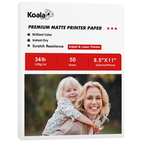 Koala 128gsm Matte Photo Paper 100 Sheets Used For Inkjet  and Laser Printer 34lb