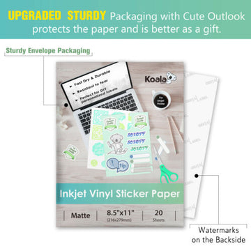 100 PK Koala Printable Vinyl Sticker Paper Waterproof Matte White