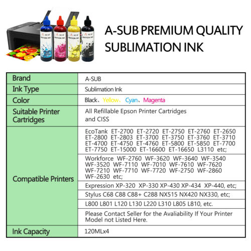 A-SUB Sublimation Paper 8.5x11 inches and Sublimation Ink for Epson Pr –  koalagp