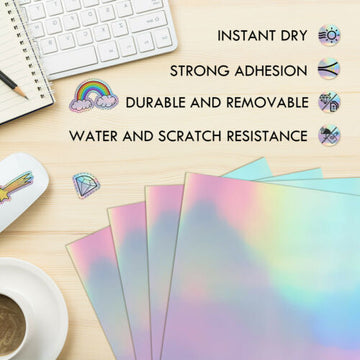 24 Sheets Holographic Laminate Sheets, Holographic Sticker Paper, Nonprintable Clear Vinyl Overlay for Cricut, Stickers, Cards, Pictures, Photos